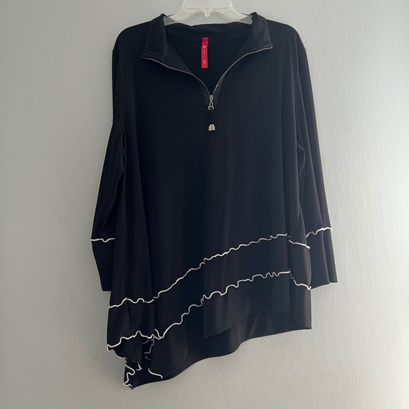 IC By Connie K Tops - IC by Connie K Womens Asymmetrical Ruffle Tunic Top XXL USA Lagenlook Artsy